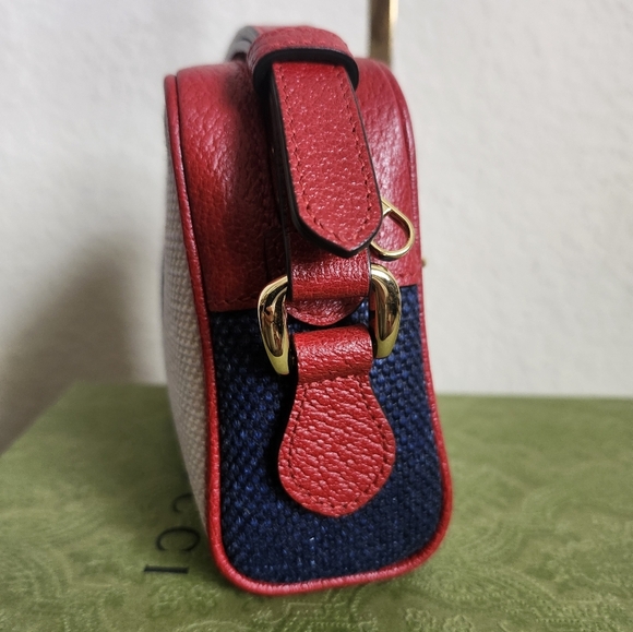 Gucci Canvas Sylvie Stripe Mini Ophidia Crossbody Bag - Picture 5 of 14